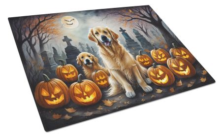 Golden Retriever Spooky Halloween Glass Cutting Board Large Decorative Tempered Glass Kitchen Cutting and Serving Board Large Size Chopping Board