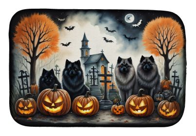 Keeshond Spooky Halloween Dish Drying Mat Absorbent Dish Drying Mat Pad for Kitchen Counter Dish Drainer Mat for Countertop, 14 x 21, Multicolor