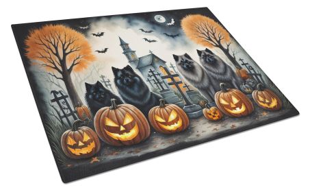 Keeshond Spooky Halloween Glass Cutting Board Large Decorative Tempered Glass Kitchen Cutting and Serving Board Large Size Chopping Board