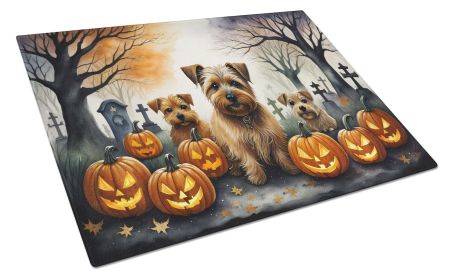 Norfolk Terrier Spooky Halloween Glass Cutting Board Large Decorative Tempered Glass Kitchen Cutting and Serving Board Large Size Chopping Board