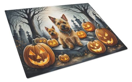 Norwich Terrier Spooky Halloween Glass Cutting Board Large Decorative Tempered Glass Kitchen Cutting and Serving Board Large Size Chopping Board