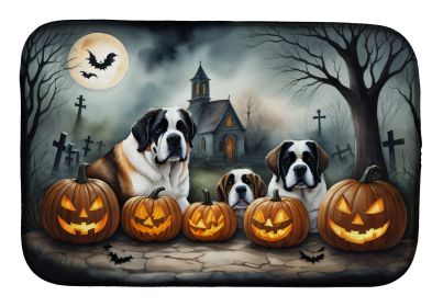 Saint Bernard Spooky Halloween Dish Drying Mat Absorbent Dish Drying Mat Pad for Kitchen Counter Dish Drainer Mat for Countertop, 14 x 21, Multicolor