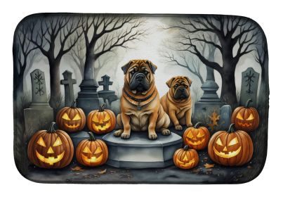 Shar Pei Spooky Halloween Dish Drying Mat Absorbent Dish Drying Mat Pad for Kitchen Counter Dish Drainer Mat for Countertop, 14 x 21, Multicolor