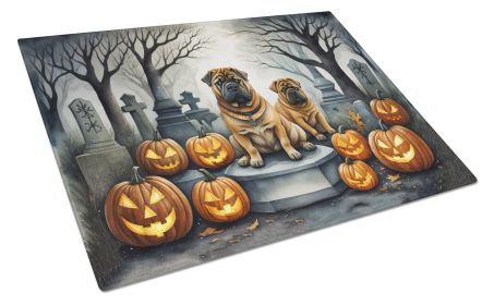 Shar Pei Spooky Halloween Glass Cutting Board Large Decorative Tempered Glass Kitchen Cutting and Serving Board Large Size Chopping Board