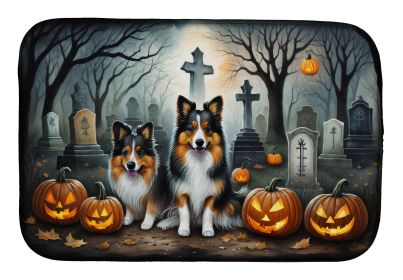 Sheltie Spooky Halloween Dish Drying Mat Absorbent Dish Drying Mat Pad for Kitchen Counter Dish Drainer Mat for Countertop, 14 x 21, Multicolor