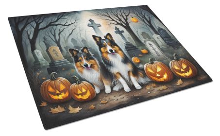 Sheltie Spooky Halloween Glass Cutting Board Large Decorative Tempered Glass Kitchen Cutting and Serving Board Large Size Chopping Board