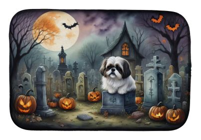 Shih Tzu Spooky Halloween Dish Drying Mat Absorbent Dish Drying Mat Pad for Kitchen Counter Dish Drainer Mat for Countertop, 14 x 21, Multicolor