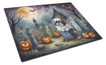 Shih Tzu Spooky Halloween Glass Cutting Board Large Decorative Tempered Glass Kitchen Cutting and Serving Board Large Size Chopping Board