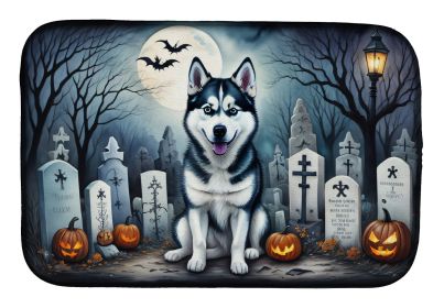Siberian Husky Spooky Halloween Dish Drying Mat Absorbent Dish Drying Mat Pad for Kitchen Counter Dish Drainer Mat for Countertop, 14 x 21, Multicolor