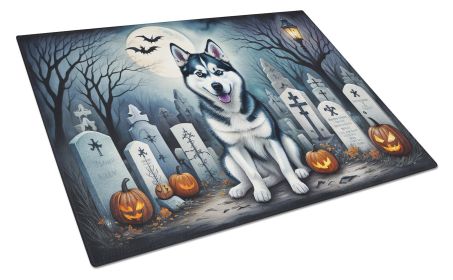 Siberian Husky Spooky Halloween Glass Cutting Board Large Decorative Tempered Glass Kitchen Cutting and Serving Board Large Size Chopping Board