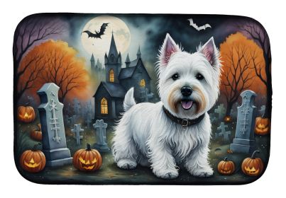 Westie Spooky Halloween Dish Drying Mat Absorbent Dish Drying Mat Pad for Kitchen Counter Dish Drainer Mat for Countertop, 14 x 21, Multicolor