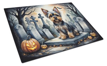 Yorkshire Terrier Spooky Halloween Glass Cutting Board Large Decorative Tempered Glass Kitchen Cutting and Serving Board Large Size Chopping Board