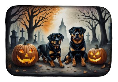 Rottweiler Spooky Halloween Dish Drying Mat Absorbent Dish Drying Mat Pad for Kitchen Counter Dish Drainer Mat for Countertop, 14 x 21, Multicolor