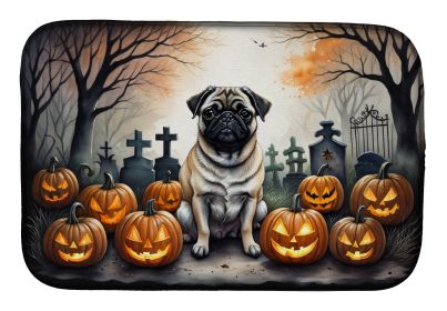 Fawn Pug Spooky Halloween Dish Drying Mat Absorbent Dish Drying Mat Pad for Kitchen Counter Dish Drainer Mat for Countertop, 14 x 21, Multicolor