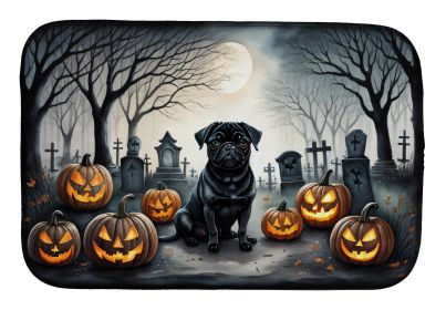 Black Pug Spooky Halloween Dish Drying Mat Absorbent Dish Drying Mat Pad for Kitchen Counter Dish Drainer Mat for Countertop, 14 x 21, Multicolor