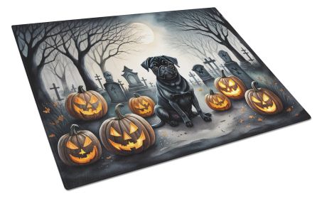 Black Pug Spooky Halloween Glass Cutting Board Large Decorative Tempered Glass Kitchen Cutting and Serving Board Large Size Chopping Board