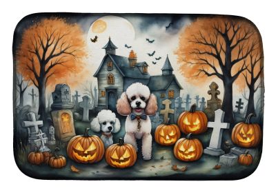 Poodle Spooky Halloween Dish Drying Mat Absorbent Dish Drying Mat Pad for Kitchen Counter Dish Drainer Mat for Countertop, 14 x 21, Multicolor