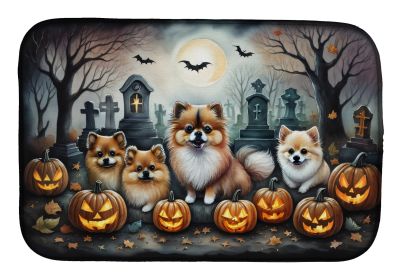 Pomeranian Spooky Halloween Dish Drying Mat Absorbent Dish Drying Mat Pad for Kitchen Counter Dish Drainer Mat for Countertop, 14 x 21, Multicolor
