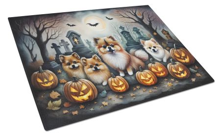 Pomeranian Spooky Halloween Glass Cutting Board Large Decorative Tempered Glass Kitchen Cutting and Serving Board Large Size Chopping Board
