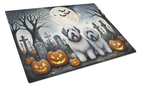 Old English Sheepdog Spooky Halloween Glass Cutting Board Large Decorative Tempered Glass Kitchen Cutting and Serving Board Large Size Chopping Board