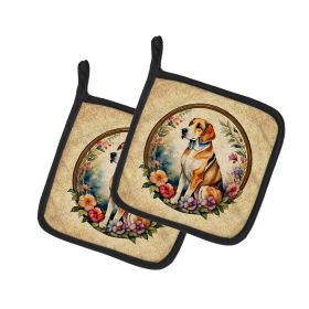 American Foxhound and Flowers Pair of Pot Holders Kitchen Heat Resistant Pot Holders Sets Oven Hot Pads for Cooking Baking BBQ, 7 1/2 x 7 1/2