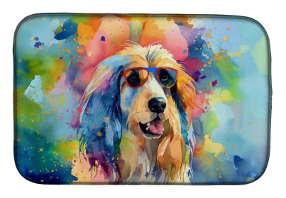 Afghan Hound Hippie Dawg Dish Drying Mat Absorbent Dish Drying Mat Pad for Kitchen Counter Dish Drainer Mat for Countertop, 14 x 21, Multicolor