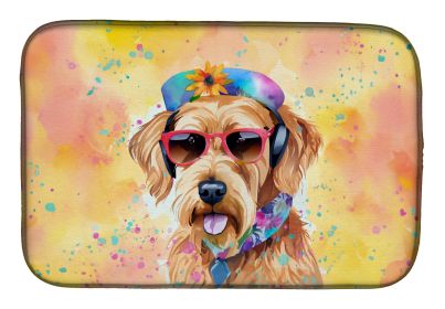 Airedale Terrier Hippie Dawg Dish Drying Mat Absorbent Dish Drying Mat Pad for Kitchen Counter Dish Drainer Mat for Countertop, 14 x 21, Multicolor