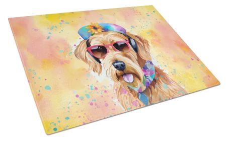 Airedale Terrier Hippie Dawg Glass Cutting Board Large Decorative Tempered Glass Kitchen Cutting and Serving Board Large Size Chopping Board