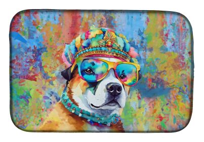 Akita Hippie Dawg Dish Drying Mat Absorbent Dish Drying Mat Pad for Kitchen Counter Dish Drainer Mat for Countertop, 14 x 21, Multicolor