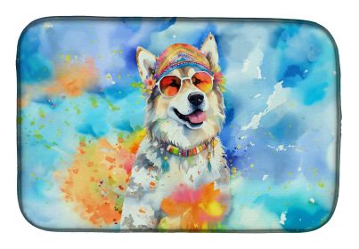 Alaskan Malamute Hippie Dawg Dish Drying Mat Absorbent Dish Drying Mat Pad for Kitchen Counter Dish Drainer Mat for Countertop, 14 x 21, Multicolor