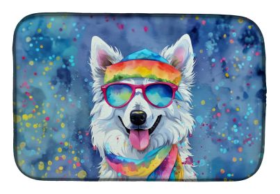 American Eskimo Hippie Dawg Dish Drying Mat Absorbent Dish Drying Mat Pad for Kitchen Counter Dish Drainer Mat for Countertop, 14 x 21, Multicolor