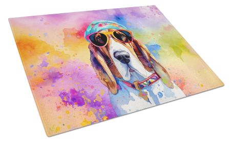 Basset Hound Hippie Dawg Glass Cutting Board Large Decorative Tempered Glass Kitchen Cutting and Serving Board Large Size Chopping Board