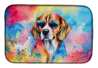 Beagle Hippie Dawg Dish Drying Mat Absorbent Dish Drying Mat Pad for Kitchen Counter Dish Drainer Mat for Countertop, 14 x 21, Multicolor