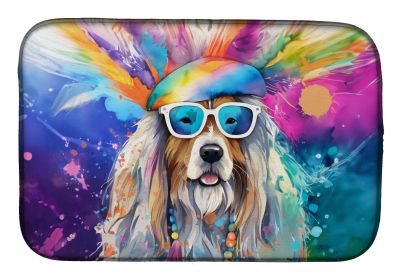 Bearded Collie Hippie Dawg Dish Drying Mat Absorbent Dish Drying Mat Pad for Kitchen Counter Dish Drainer Mat for Countertop, 14 x 21, Multicolor