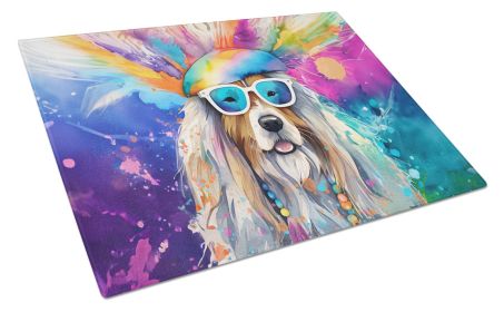 Bearded Collie Hippie Dawg Glass Cutting Board Large Decorative Tempered Glass Kitchen Cutting and Serving Board Large Size Chopping Board