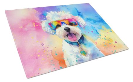 Bichon Frise Hippie Dawg Glass Cutting Board Large Decorative Tempered Glass Kitchen Cutting and Serving Board Large Size Chopping Board