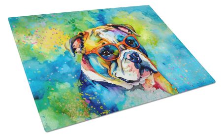 English Bulldog Hippie Dawg Glass Cutting Board Large Decorative Tempered Glass Kitchen Cutting and Serving Board Large Size Chopping Board