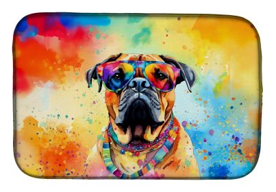 Bullmastiff Hippie Dawg Dish Drying Mat Absorbent Dish Drying Mat Pad for Kitchen Counter Dish Drainer Mat for Countertop, 14 x 21, Multicolor