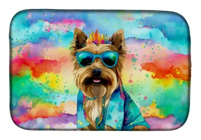 Cairn Terrier Hippie Dawg Dish Drying Mat Absorbent Dish Drying Mat Pad for Kitchen Counter Dish Drainer Mat for Countertop, 14 x 21, Multicolor