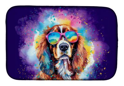 Cavalier Spaniel Hippie Dawg Dish Drying Mat Absorbent Dish Drying Mat Pad for Kitchen Counter Dish Drainer Mat for Countertop, 14 x 21, Multicolor