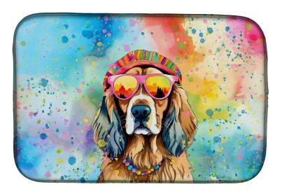 Cocker Spaniel Hippie Dawg Dish Drying Mat Absorbent Dish Drying Mat Pad for Kitchen Counter Dish Drainer Mat for Countertop, 14 x 21, Multicolor
