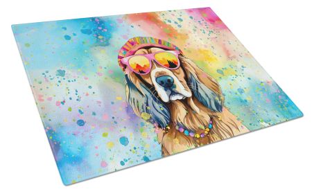 Cocker Spaniel Hippie Dawg Glass Cutting Board Large Decorative Tempered Glass Kitchen Cutting and Serving Board Large Size Chopping Board