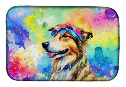 Collie Hippie Dawg Dish Drying Mat Absorbent Dish Drying Mat Pad for Kitchen Counter Dish Drainer Mat for Countertop, 14 x 21, Multicolor