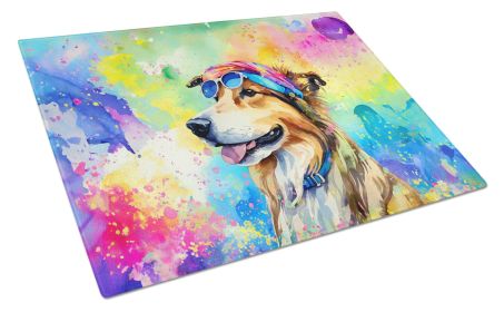 Collie Hippie Dawg Glass Cutting Board Large Decorative Tempered Glass Kitchen Cutting and Serving Board Large Size Chopping Board