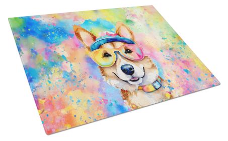 Corgi Hippie Dawg Glass Cutting Board Large Decorative Tempered Glass Kitchen Cutting and Serving Board Large Size Chopping Board