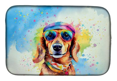 Dachshund Hippie Dawg Dish Drying Mat Absorbent Dish Drying Mat Pad for Kitchen Counter Dish Drainer Mat for Countertop, 14 x 21, Multicolor