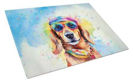 Dachshund Hippie Dawg Glass Cutting Board Large Decorative Tempered Glass Kitchen Cutting and Serving Board Large Size Chopping Board