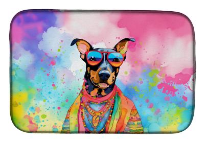 Doberman Pinscher Hippie Dawg Dish Drying Mat Absorbent Dish Drying Mat Pad for Kitchen Counter Dish Drainer Mat for Countertop, 14 x 21, Multicolor