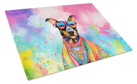 Doberman Pinscher Hippie Dawg Glass Cutting Board Large Decorative Tempered Glass Kitchen Cutting and Serving Board Large Size Chopping Board