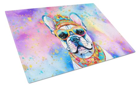 French Bulldog Hippie Dawg Glass Cutting Board Large Decorative Tempered Glass Kitchen Cutting and Serving Board Large Size Chopping Board